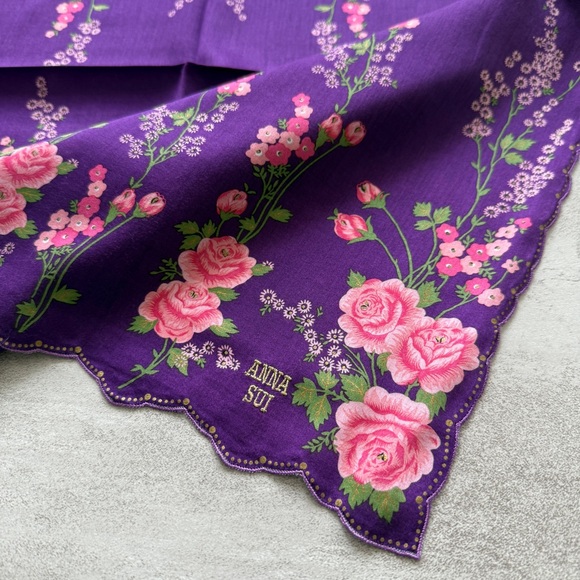 Anna Sui vintage handkerchief Purple Floral - Picture 2 of 5